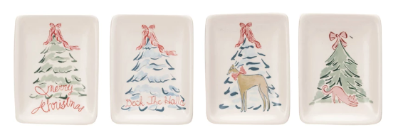 Stoneware Dish w/ Christmas Tree & Animal/Saying