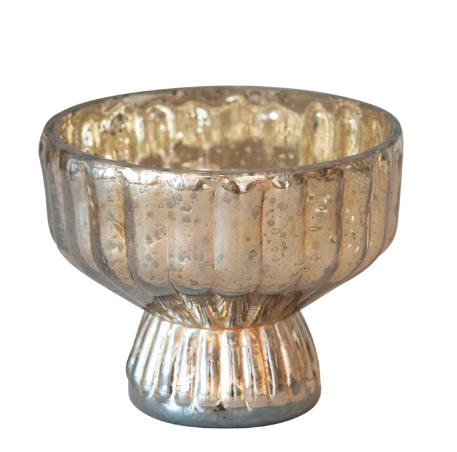 Recycled Mercury Glass Pleated Footed Candle Holder