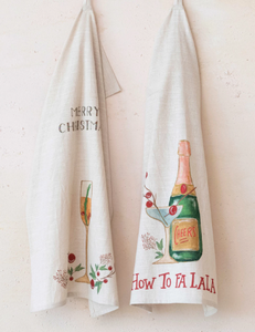 Cotton Slub Printed Tea Towel w/ Holiday Cocktail