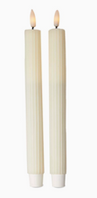 Load image into Gallery viewer, Ivory Ribbed Led Taper Candles Set of 2
