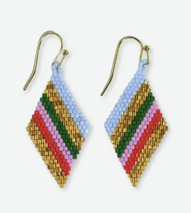 Diagonal Stripes Beaded Diamond Drop Earrings