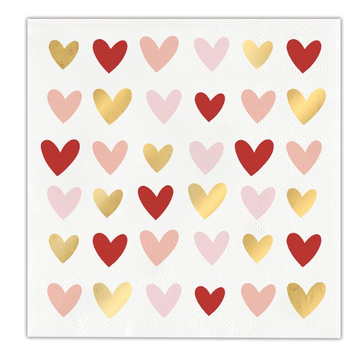 Foil Hearts Beverage Napkins