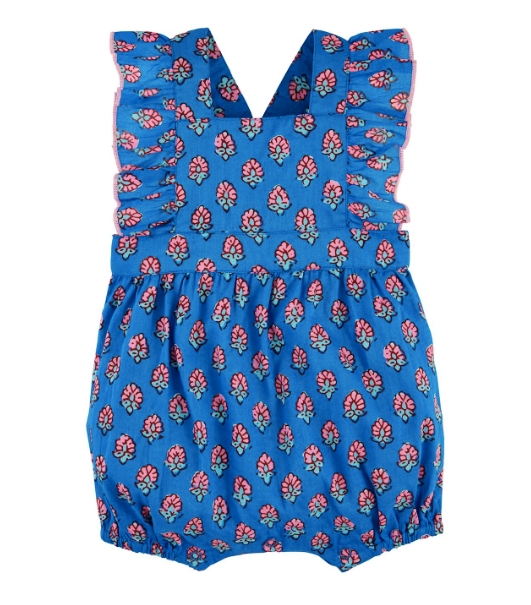 Blue Block Print Romper