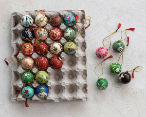 1" Round Hand-Painted Paper Mache Ball Ornaments