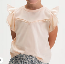 Load image into Gallery viewer, White or Tangerine Soft Cotton Ruffle Lace Sleeve Girls T-Shirt by Mayoral
