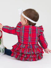 Load image into Gallery viewer, Baby Girls Tis The Season Plaid Long Sleeve Ruffle Trim Bubble Romper
