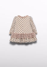 Load image into Gallery viewer, Baby girl polka dot tulle dress in marzipan, side view
