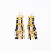 Load image into Gallery viewer, Mckenzie Brass Bar Long Fringe Earrings Black + Gold
