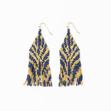 Load image into Gallery viewer, Delilah Zebra Print Beaded Fringe Earrings Navy + Gold
