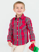 Load image into Gallery viewer, Boys Tis The Season Plaid Long Sleeve Button Down Shirt
