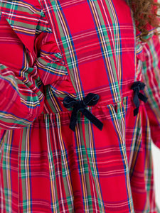 Girls Tis The Season Plaid Ruffle Bow Dress