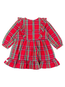 Girls Tis The Season Plaid Ruffle Bow Dress